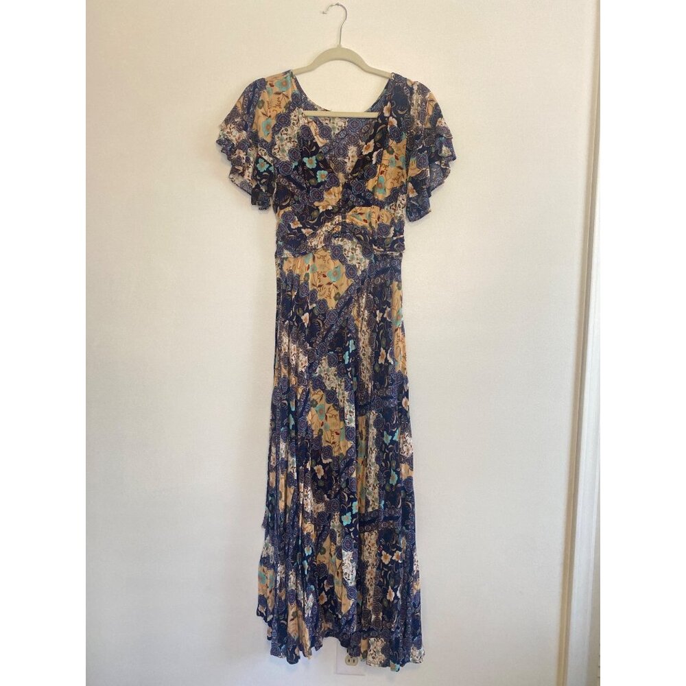 Abel The Label Boho Floral Maxi Dress With Flutter Sleeves & V-Neckline - Picture 1 of 7